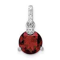 Sterling Silver Circle Garnet and White Topaz Charm 16 x 8 mm