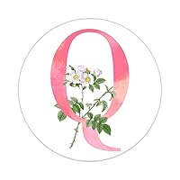 Monogram Initial Q Pink Stickers 50 Pcs Alphabet White Floral Stickers Pack Monogram Letter Peel and Stick Sticker Vinyl Aesthetic Stickers for Water Bottle Laptop Car Bicycle 2inch