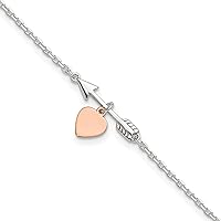 Sterling Silver Arrow w/Rose-tone Heart 10in 1Ext Anklet