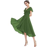 Ruffle Short Bridesmaid Dresses with Pockets V Neck Chiffon Corset Formal Party Gowns Junior Fairy Dress