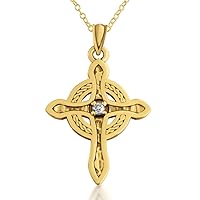 Gold Plated Sterling Silver Handcrafted Celtic Cross with Diamond Pendant Necklace (22)