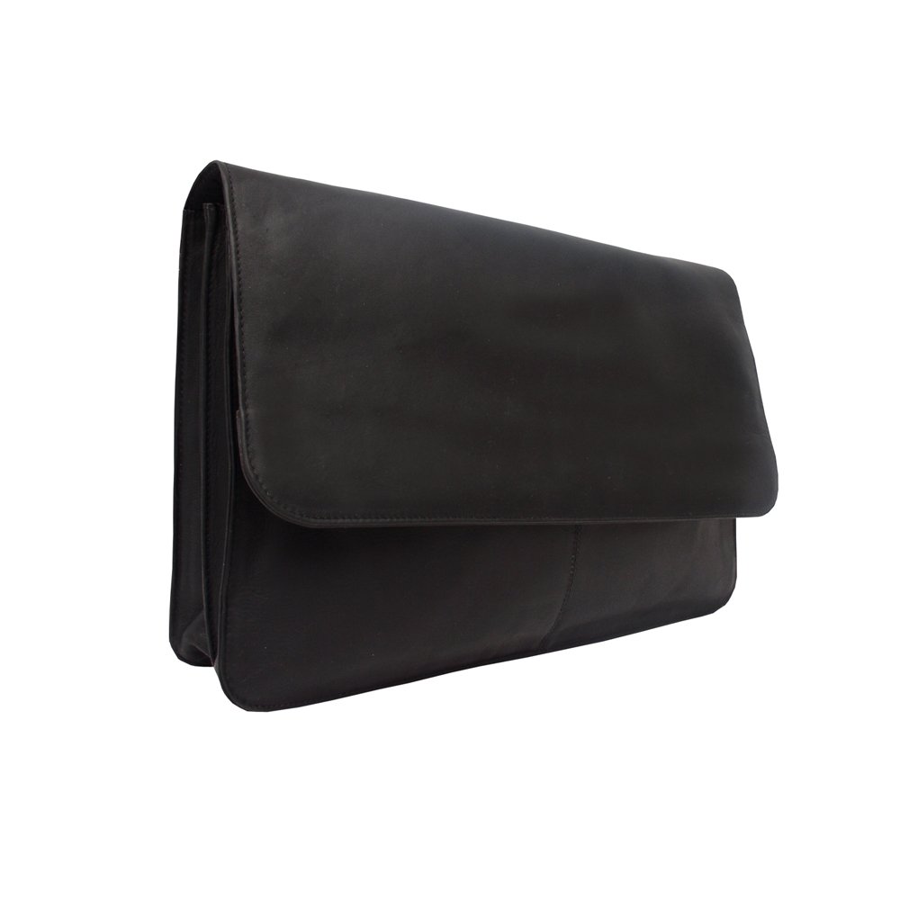 Piel Leather Three-Section Flap Portfolio, Black, One Size