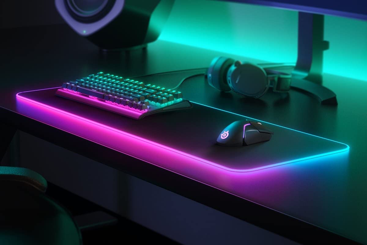 SteelSeries QcK Prism Cloth XL Gaming Mouse Pad, 2 Zones, RGB Illumination, 3.5 x 11.8 x 0.1 inches (9 x 30 x 0.4 cm), Black