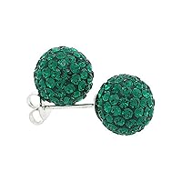 Medium 10mm Sterling Silver Crystal Disco Ball Stud Earrings for Women Assorted Birthstone Colors
