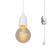 Plug-in Pendant Light Swag Hanging Swag Dimmable Mini Light E26 Socket Retro Style Ceramic Heads with 15ft White Weave On/Off Dimmer Switch Cord for Brooding DIY Project Customizable
