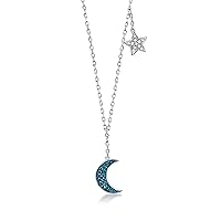 RS Pure by Ross-Simons 0.12 ct. t.w. Blue and White Diamond Moon and Star Necklace in Sterling Silver. 17 inches