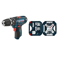 Bosch PS130N 12V Max 3/8 In. Hammer Drill/Driver (Bare Tool), Blue&BOSCH 65-Piece Drilling and Driving Mixed Set MS4065