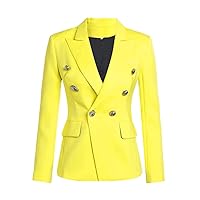 Women Street Style Candy Color Lemon Yellow Blazers Slim OL Work Suit Jackets