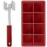 Gorilla Grip Meat Tenderizer and Large Ice Cube Tray, Meat Tenderizer is Dishwasher Safe, Ice Cube Tray is Leak Resistant, Both in Red Color, 2 Item Bundle