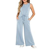 Girls Casual Jumpsuit Kids Fashion Sleeveless Elastic Waist Wide Leg Pants Rompers One Piece Outfits