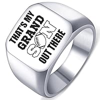Mens Womens That's My Grandson American Football Solid Stainless Steel Ring