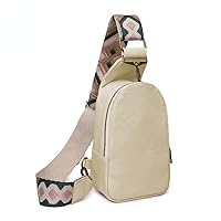 Women Chest Bag Sling Bag Small Crossbody PU Leather Satchel Daypack for Lady Shopping Travel Fashion with Boho Shoulder Strap (beige)