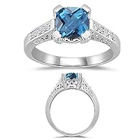 Fashion Rings - Diamond & AAA Blue Topaz Ring in 14K White Gold