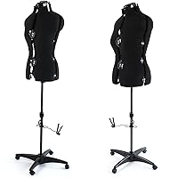Black Dress Form Mannequin for Sewing Adjustable Size Female, Small Size 6-14 & Large Size 12-18, Cotton Pinnable Model with 13 Dials, Detachable Metal Rolling Base, 42.5