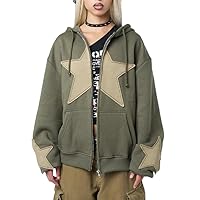 Women Y2K Zip Up Hoodie Star Printed Oversized Sweatshirts Fairy Grunge Graphic Hooded Jacket Harajuku Streetwear