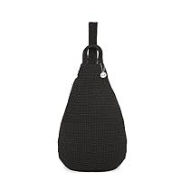 The Sak Geo Sling Backpack in Crochet, Single Sling Shoulder Strap, Black