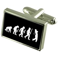 Evolution Ape to Man Golf Sterling Silver Plated Cufflinks Boxed