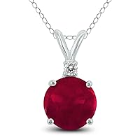 SZUL 5MM Round Natural Gemstone And Diamond Pendant in 14K White Gold and 14K Yellow Gold (Available in Emerald, Ruby, Tanzanite, and More)