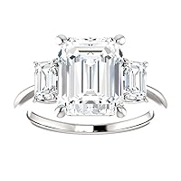 Kiara Gems 4 TCW Emerald Colorless Moissanite Engagement Ring for Women/Her, Wedding Bridal Ring Set Sterling Silver Solid Gold Diamond Solitaire 4-Prong Set Ring