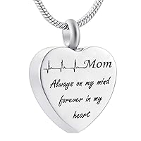 misyou Mom Cremation Jewelry On Electrocardiogram Always in My Heart Memorial Necklace Ashes Keepsake Pendant