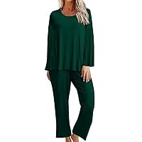 Basic Pajama Set for Women Long Sleeve Top with Pants Loungewear Soft 2 Piece Pj Sets Sleepwear Solid Pjs Outfits
