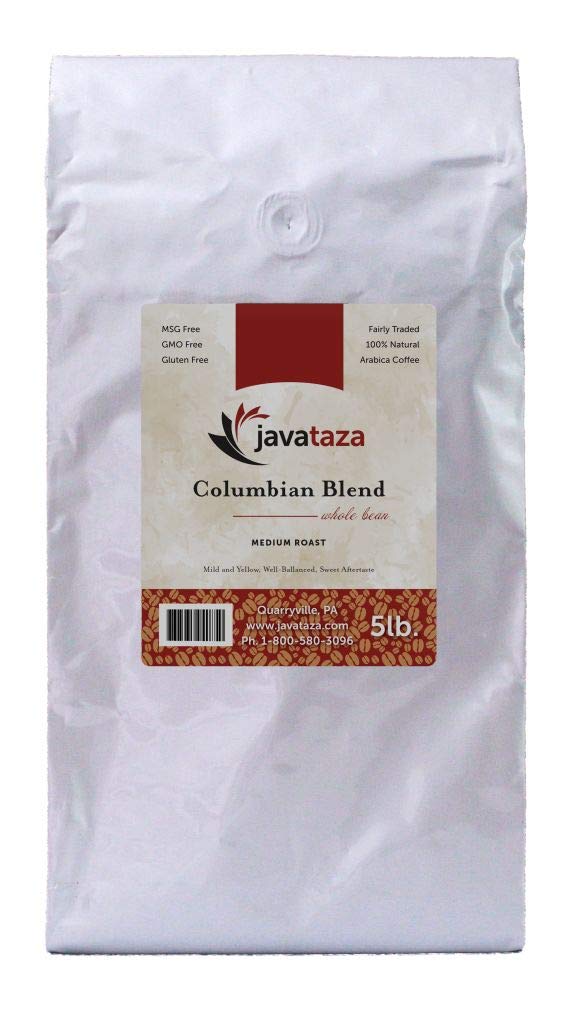 Colombian Blend Whole Bean Coffee 5lb. - Fairly Traded, Naturally Shade Grown