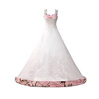 Stiching Pink Camo and Lace Applique Wedding Dress for Bride 2024 with Straps