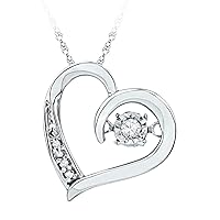 The Diamond Deal 10kt White Gold Womens Round Diamond Heart Twinkle Moving Pendant 1/20 Cttw