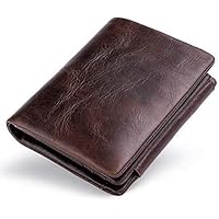 Wallet for Men Occasional Retro Men's Wallet Curt Top Layer Cowhide Tri-fold Buckle Wallet Leather Vertical Coin Pocket (Color, Brown, Size, S),Coffee,Small