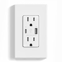 ELEGRP USB Charger Wall Outlet, USB Receptacle with Type A & Type C USB Ports, 15 Amp Duplex Tamper Resistant Receptacle Plug NEMA 5-15R, Wall Plate Included, UL Listed (1 Pack, Matte White)
