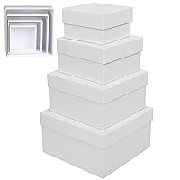 White Gift Boxes for Presents 4 Pack Nesting Gift Boxes with Lids Assorted Sizes Square Stackable Boxes for Birthday Wedding Christmas Party Gift Wrapping