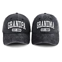 2PCS Grandpa and Grandma Est 2024 Hats for New Grandparents Gifts, Adjustable Embroidered Cotton Baseball Caps