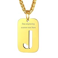 FindChic Initial Necklace Dog Tags/Round Custom Photo Locket Letter Pendant Alphabet A to Z Capitals Monogram Necklaces Stainless Steel/Gold Plated/Black Minimalist Personalized Jewelry for Men Women