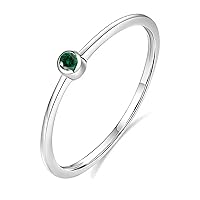 BEBEWO 9ct white gold Gold Tiny Birthstone Ring for Women, Round Birthstone Jewellery Personalized Gift for Her, Mother, Wife, Girls, Aunt, Sister