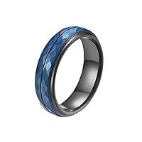 Unisex Tungsten Steel 6MM 2 Color Black Blue Splicing Ring Wedding Band Groove Step Edge