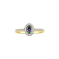 Rylos 14K Yellow Gold Classic Halo Ring with Diamonds - Birthstone Ring featuring 6X4MM Oval Shape Gemstone - Elegant Jewelry for Women - Available in Sizes 5-10