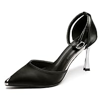 Women Pointed Toe D’Orsay Pumps Metal High Heels Satin Formal Ankle Strap Classic Bridal Party Shoes