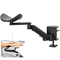 JOY worker Clamp-on Adjustable Armrest for Desk, Ergonomic 360°Rotating Elbow Cushion Pad with 6-Level Height, Above Desk Extension Platform Arm Support for Left/Right Hand, Black