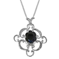 Solid 925 Sterling Silver Natural Sapphire Womens Pendant & Chain - Choice of Chain lengths