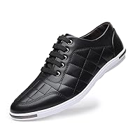 Mens Casual Leather Lace-up Checkered Low-top Business Sneakers