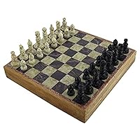 Wooden Box Marble Chess Board Game 12 inch | Portable Folding Mini Chess Set with Marble Weighted Pieces | Perfect Chess Sets for Indoor Outdoor | Travel Games