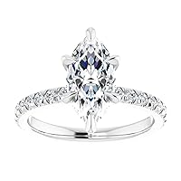 10K Solid White Gold Handmade Engagement Rings 2.25 CT Marquise Cut Moissanite Diamond Solitaire Wedding/Bridal Ring Set for Woman/Her Propose Ring, Perfact for Gift Or As You Want