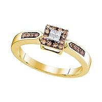 The Diamond Deal 10kt Yellow Gold Womens Round Brown Diamond Square Cluster Ring 1/4 Cttw