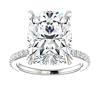Siyaa Gems 7 CT Cushion Moissanite Engagement Ring Wedding Eternity Band Solitaire Halo Silver Jewelry Anniversary Promise Ring