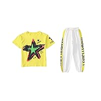 Girls Star Printed Pullover Activewear Sportsuit Printed Shirt Top + Pants