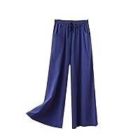Cotton Linen Wide Leg Trousers Women's Summer Korean Baggy Straight Casual Pants Pockets