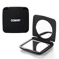 Conair Pocket Mirror for Women or Men, Small Compact Mirror for Purses or Toiletry Bags, Travel Magnifying Makeup Mirror with 1x/5x Magnification in Black