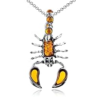 Amber Sterling Silver Scorpion Pendant Necklace 18 inches