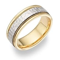 Two-Tone Hammered Wedding Band Ring for Men and Women - 14K Gold