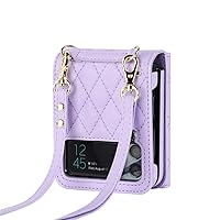 Luxury Crossbody Shoulder Strap Mini Wallet Bag Phone Case for Samsung Z Flip 4 3 5G Coque Card Slot Folding Leather Cover,Purple,for Samsung Z Flip 3